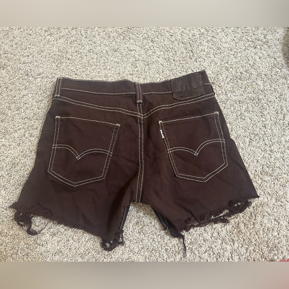 Levi's Dark Brown Denim Cutoff Shorts 511 Cotton Blend Size 31 x 30 Stitching